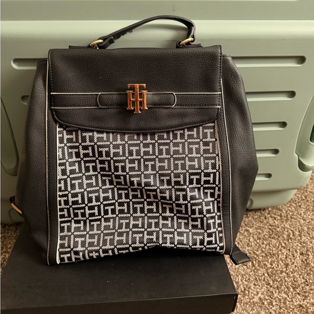 Tommy Hilfiger Black and White Geometric Backpack